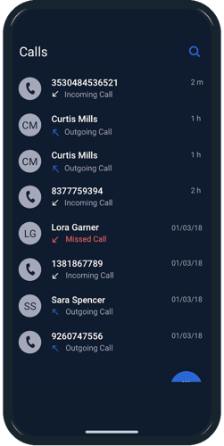 Softphone app, calls screen